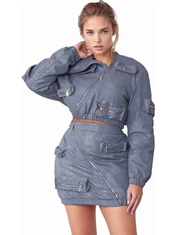 Metallic Shimmer Cropped Bomber Jacket