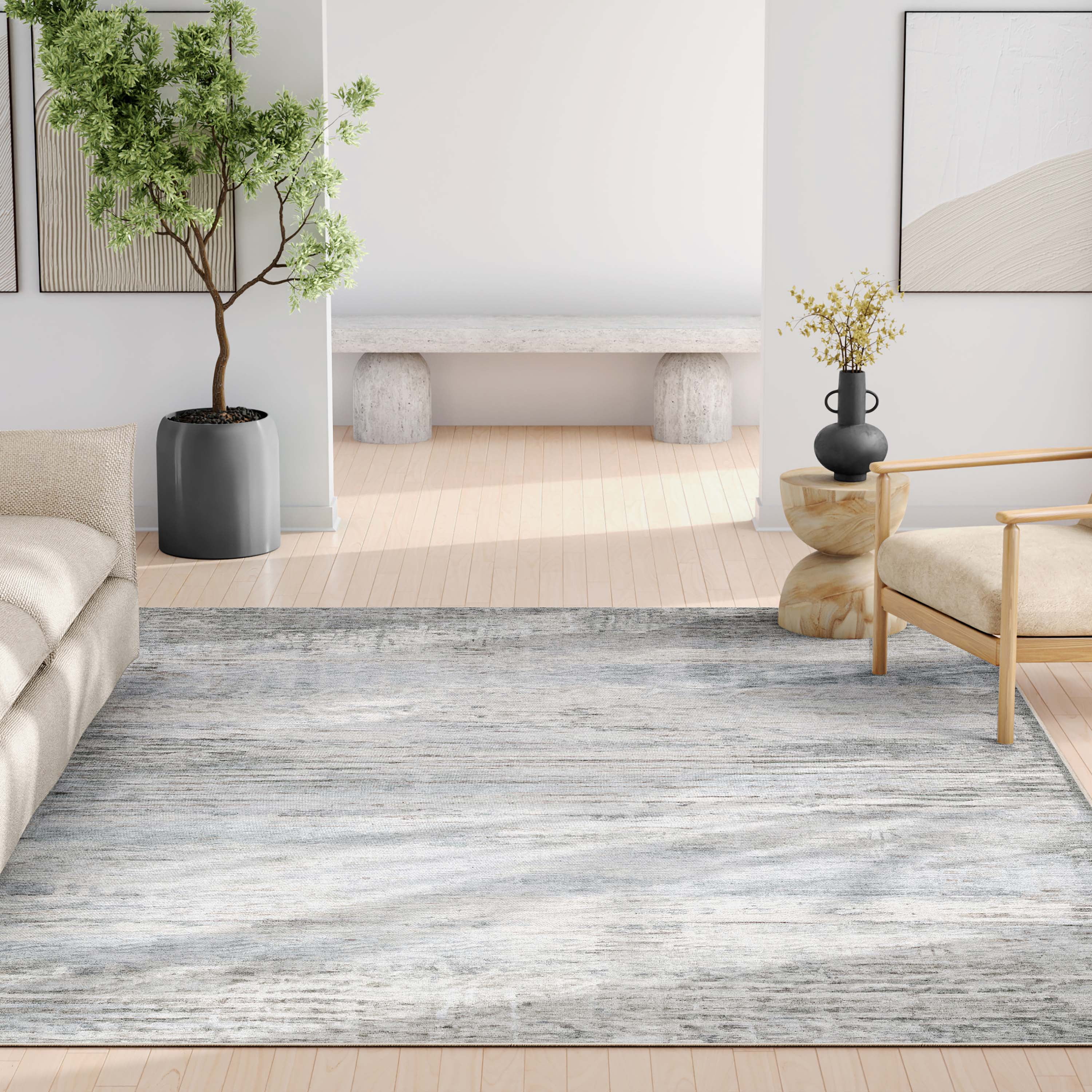 Well Woven Abstract Bauhaus Modern Geometric Lines Flat-Weave Beige Blue 7'7" x 9'10" Area Rug