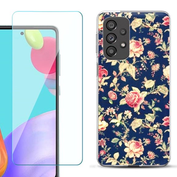 Slim-Fit Gel TPU Phone Case for Samsung Galaxy A33 5G, with Tempered Glass Screen Protector, by OneToughShield ® - Floral Garden