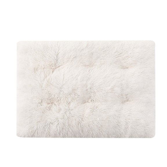 Nvzi Plush Pet Mat - White, 1 piece of 21.65 × 15.75 inch furry dog cage bed, winter warm edge pet mattress, floor bed replacement, perfect as a large pet plush mattress