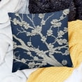 thumbnail image 2 of Funda de cojín azul marino con motivos florales, para sofá, con estampado floral plateado., 2 of 5