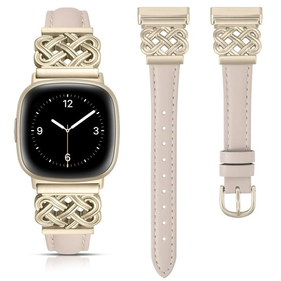 TOYOUTHS Leather Band Compatible with Fitbit Versa 4/Versa 3/Fitbit Sense 2/Sense Band Women, Slim Thin Dressy Designer Premium Leather Strap with Interlock Buckle for Versa 3 4 Sense 2 Smartwatch
