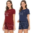 thumbnail image 6 of Women's Sleepwear Closed Eyes Print Tee and Shorts Cute Pajama Set,Teen Girl Cartoon Sleep Tee Summer Lounge Pj Set Ultra-Soft Short 2 Piece Sleepwear,S-2XL Blue, 6 of 7