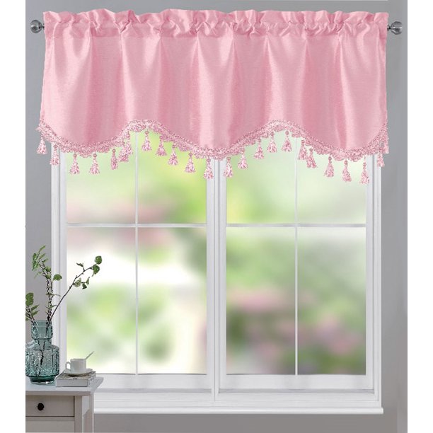 Melanie Faux Silk Scalloped Window Valance With Beaded Tassels, Baby