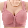 thumbnail image 3 of Ohufall Women's Bras Plus Size Lace Trim Front Buckle Wirefree Bra Fixed Cup Push Up Breathable Underwear, 3 of 4
