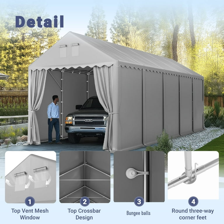 Summit Living 13 x 32 x 13 ft Portable Carport with Removable