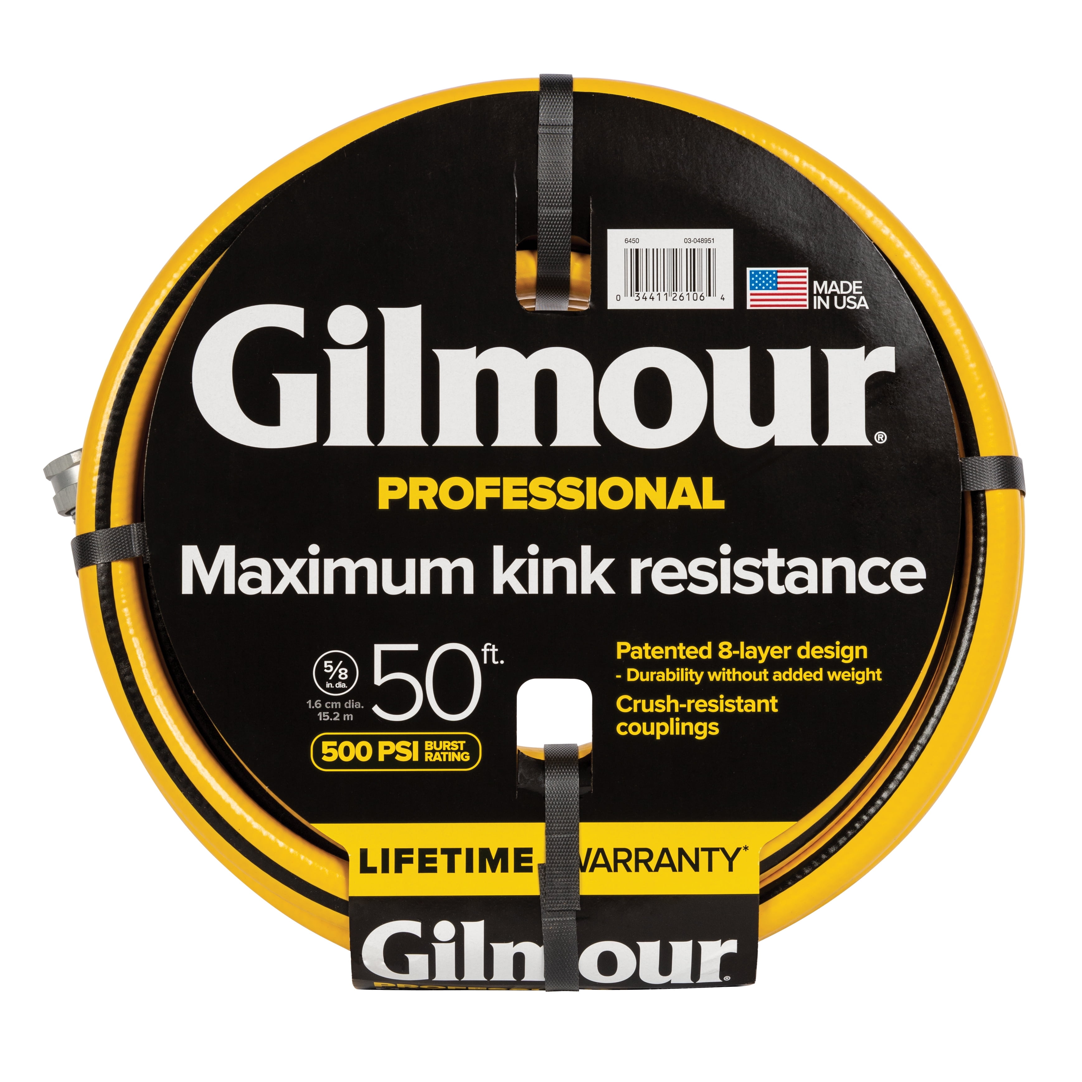 (3 pack) Gilmour Flexogen 50ft Heavy Duty Garden Hose, 5/8" All-Weather Water Hose with Crush-Resistant Aluminum Fittings, 500 PSI Burst Strength, Kink & Leak Resistant, Yellow