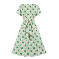 thumbnail image 1 of Vestido con cordones de lunares verdes de manga corta con cuello redondo vintage para mujer Pompotops ghjkhdj15002, 1 of 8