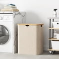 thumbnail image 2 of Cesto para la Ropa Sucia de 120L con Tapa, Cesta para la Colada con Asas de Bambú y Una Bolsa Extraíble, Cesto de Ropa Plegable Grande para Dormitorio, Cuarto de Baño, Lavadero, Beige, 2 of 9