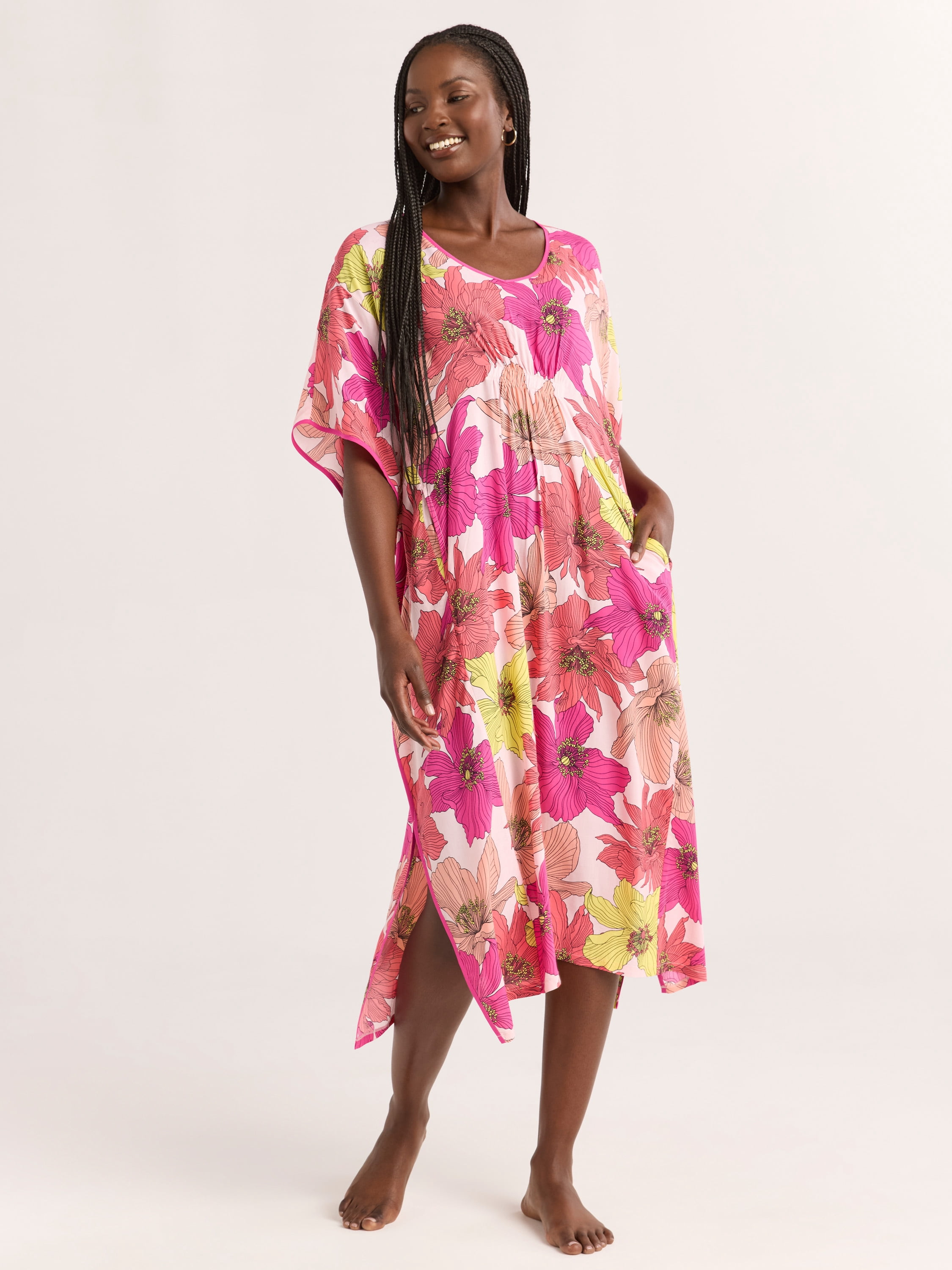 Joyspun Women’s Sleepwear Woven 46” Caftan Nightgown, S-4X