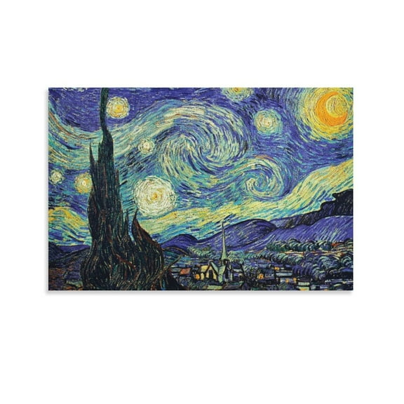 Vincent Van Gogh Starry Night Poster Decorative Painting Canvas Wall Art Living Room Posters Bedroom Painting,Unframe-style,28×41inch (70×105cm)