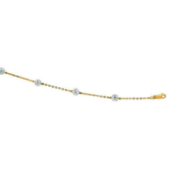 14K Yellow Gold Shiny Cable Chain Link with White Crystal Ball Necklace 18" with Lobster Clasp