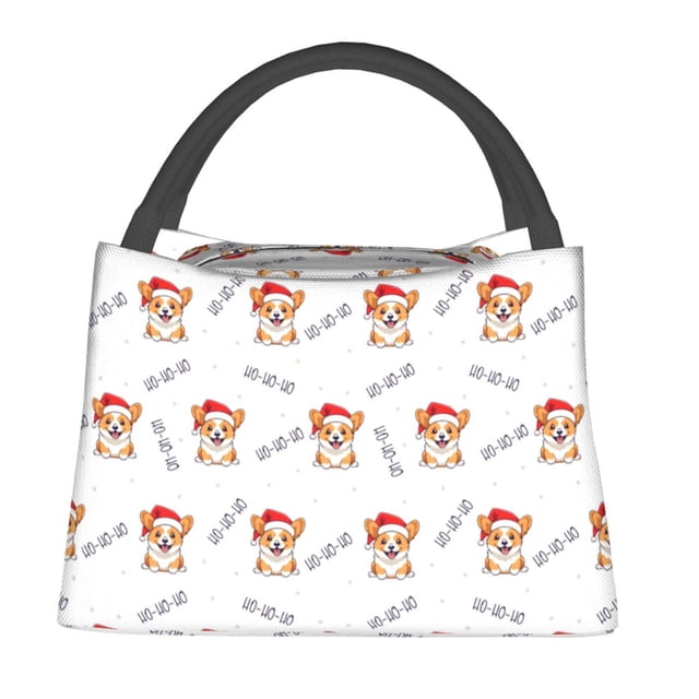 Easygdp Corgi With Santa Claus Hat Bolsa de Almuerzo Insulada Reutilizable, Bolsa de Mano y Bandolera para Oficina, Trabajo, Viajes