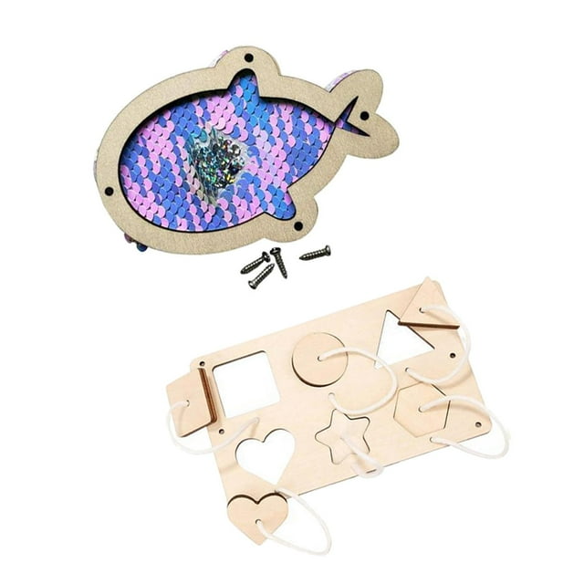 lionlar 2x Busy Board Parts Exercise Basic Skill Fine Motor Skill Learning Accessories Material for Kids Toddler Children Boys and Girls Traveling Shape Matching and Sequins