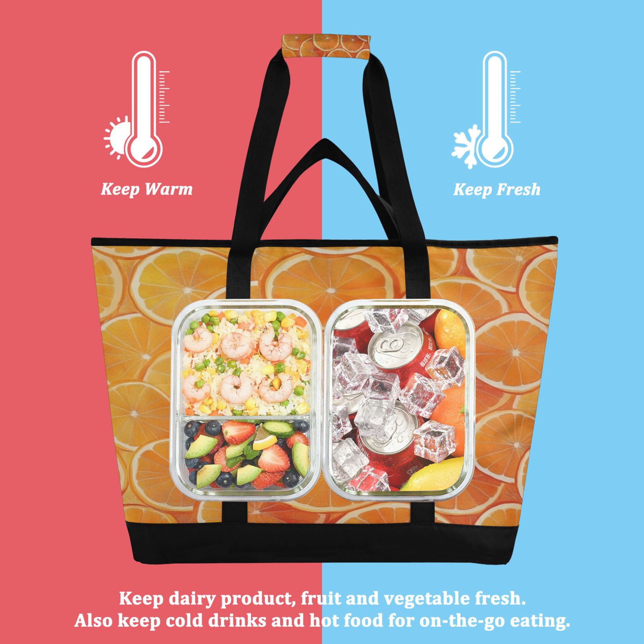 Large Hand-held Ice Pack Picnic Bag Insulation and Refrigeration Suitable for Shopping Picnics and Camping Orange Sliced Orange
