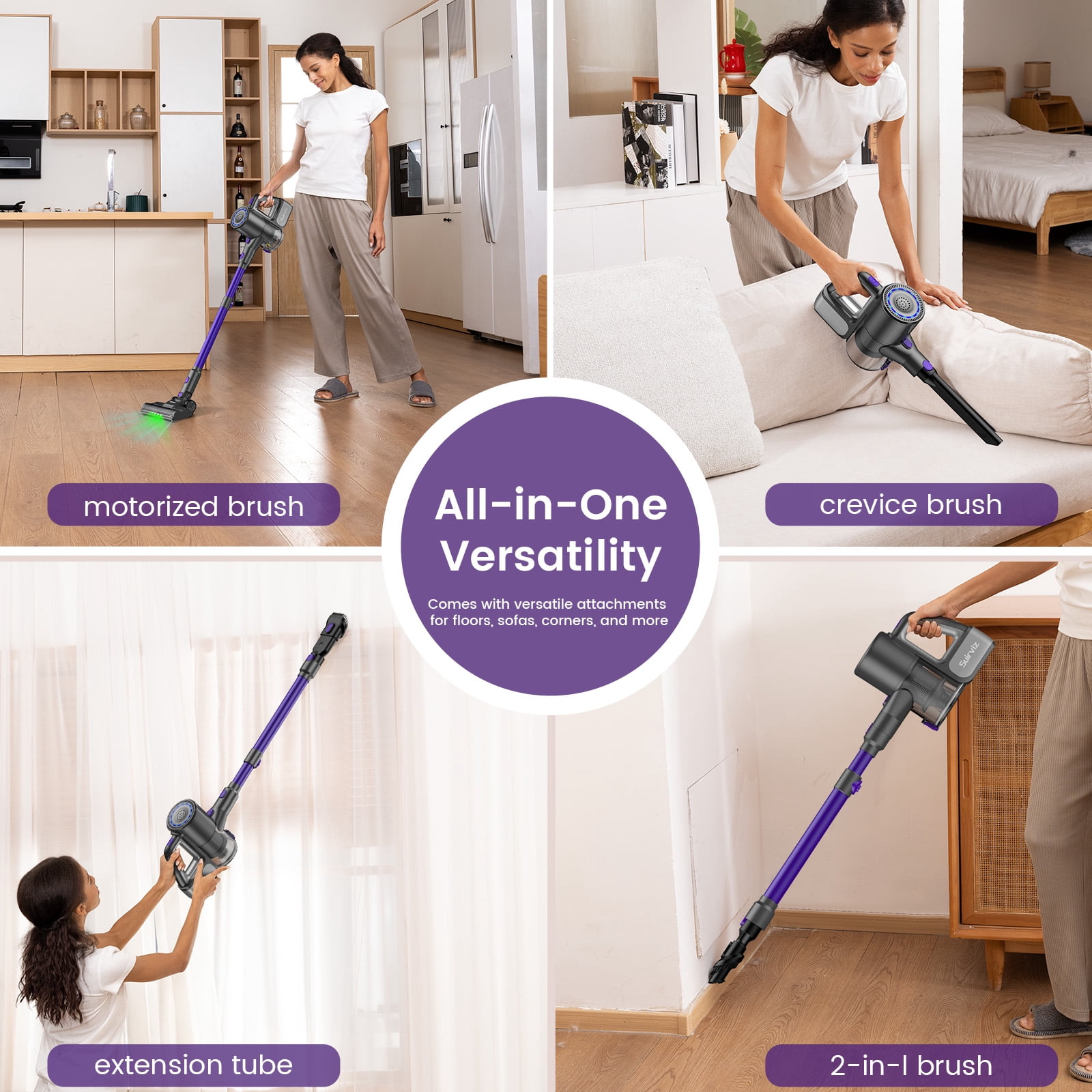 Cordless Vacuum Cleaner, 40KPA/35Mins, Green LED Light, Lightweight Stick Vacuum Self-Standing, Vacuum Cleaners for Home Handheld Vacuum for Pet Hair, Carpet, and Hard Floors