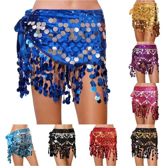 Wxolcjlv Women's Sequin Fringe Wrap Mini Skirt Tie Waist Dance Club Short Skirts