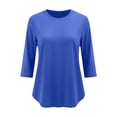thumbnail image 5 of DailyTrove Women Crew Neck 3/4 Sleeve T Shirts Casual Curved Hem Loose Fit Solid Basic Tops, 5 of 8