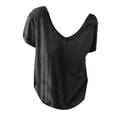thumbnail image 4 of JYLPZYR Oversized Tshirts 2024 Summer European and American New T Shirt Ladies Solid Color Casual Short Sleeved Top Women Tops(Black,XXXXL), 4 of 4