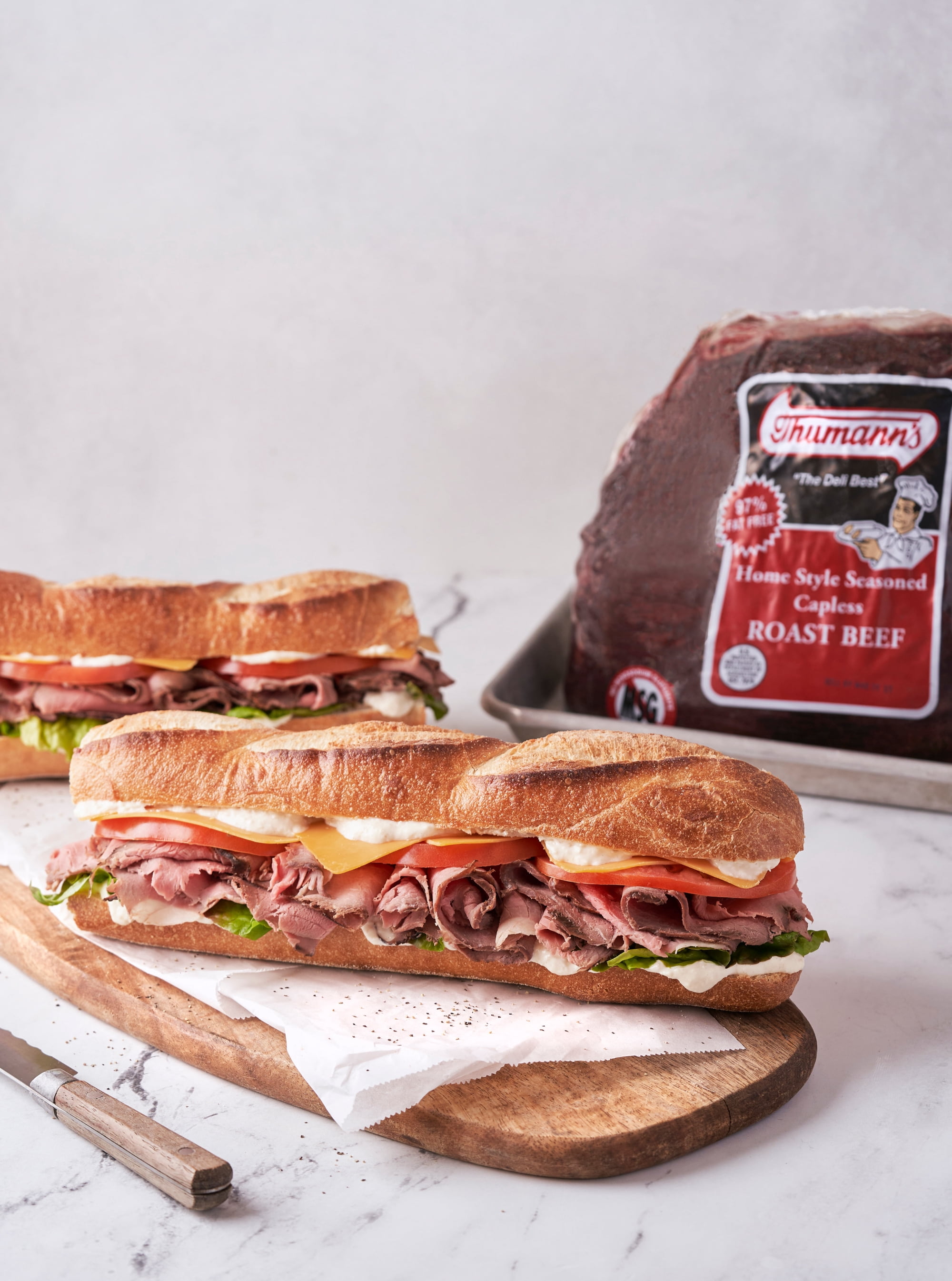 Thumann's Top Round Roast Beef (Pork), Deli Sliced, Plastic Bag, 2 oz. (56g), and 14g