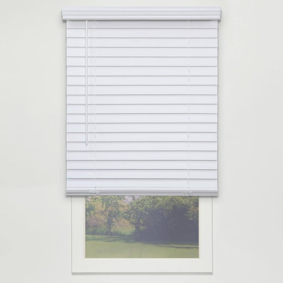 StyleWell Textured White Cordless Room Darkening Faux Wood Blinds with 2 in. Slats - 57.5 in. W x 60 in. L
