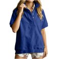 thumbnail image 2 of Women's Short Sleeve Sweatshirt Half Snap Button Stand Collar Relaxed Fit Casual Summer Pullover Vacation Outfits 2026, 2 of 9