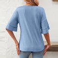 thumbnail image 3 of Camiseta elegante de mujer con cuello en V y mangas con volantes: ropa informal de verano, tejido transpirable, fácil de cuidar, 3 of 6