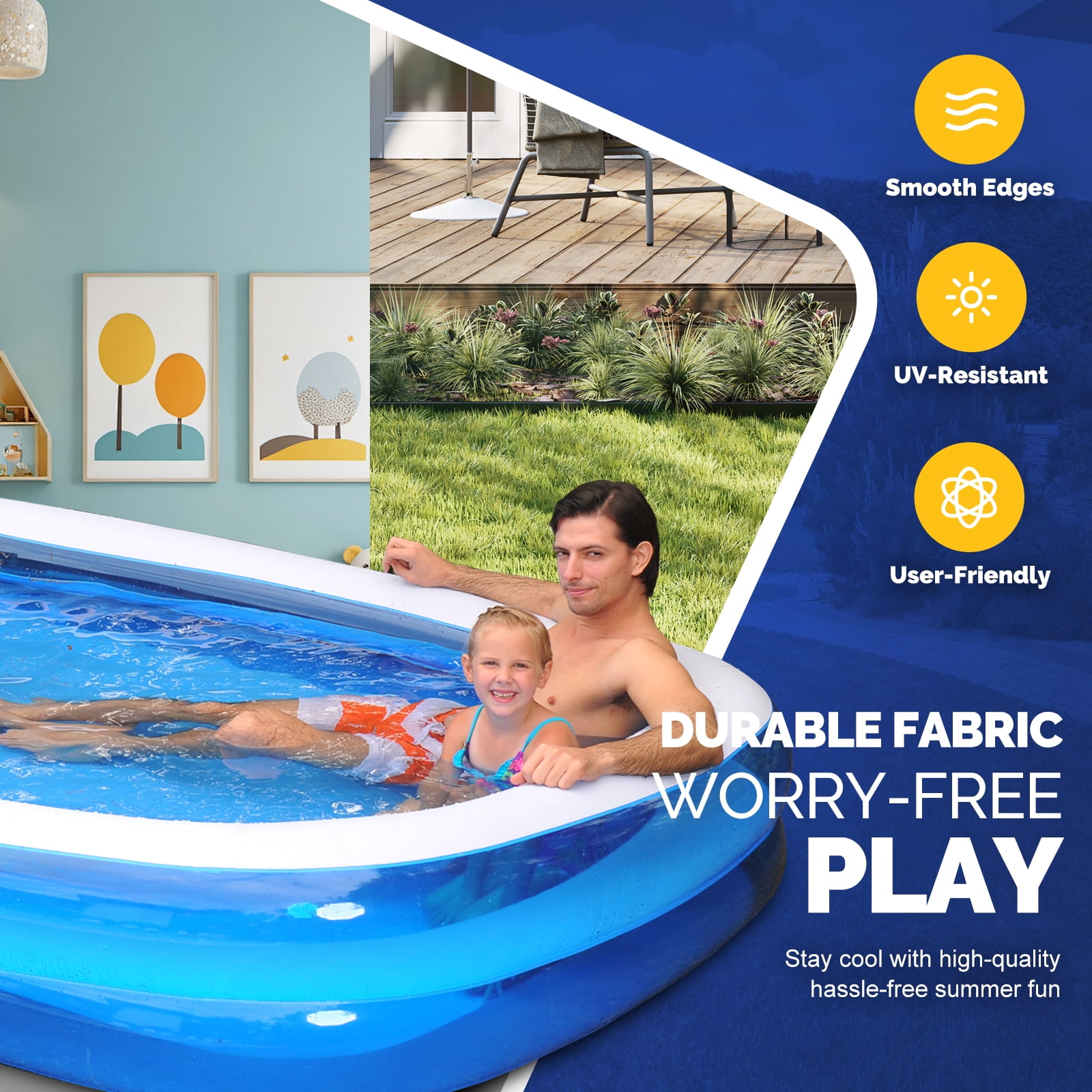Honeydrill Inflatable Swimming Pools for Kids and Adults, 79" x 59" x 20" Blow Up Pool for Backyard, Blue