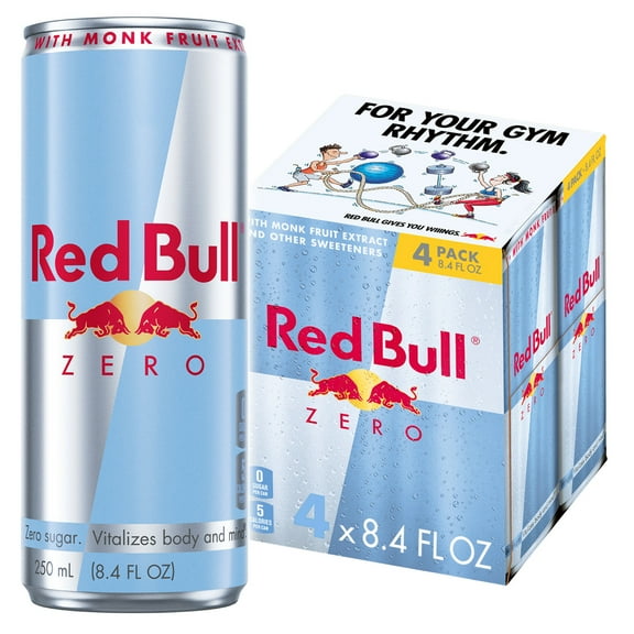 Red Bull Zero Energy Drink, 8.4 fl. oz., Pack of 4 Cans,  80mg Caffeine, Taurine & B Vitamins