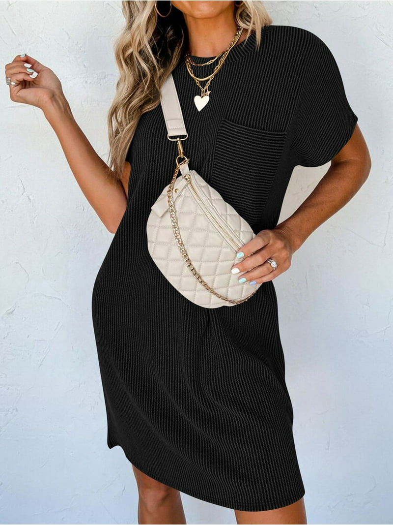 strapless open back dress Short Sleeve Midi Rib T-Shirt Dress main image 1