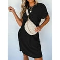 thumbnail image 3 of Chiclily Women's Summer Short Sleeve Dresses Crewneck Ribbed Mini Tshirt Dress, Black L, 3 of 6