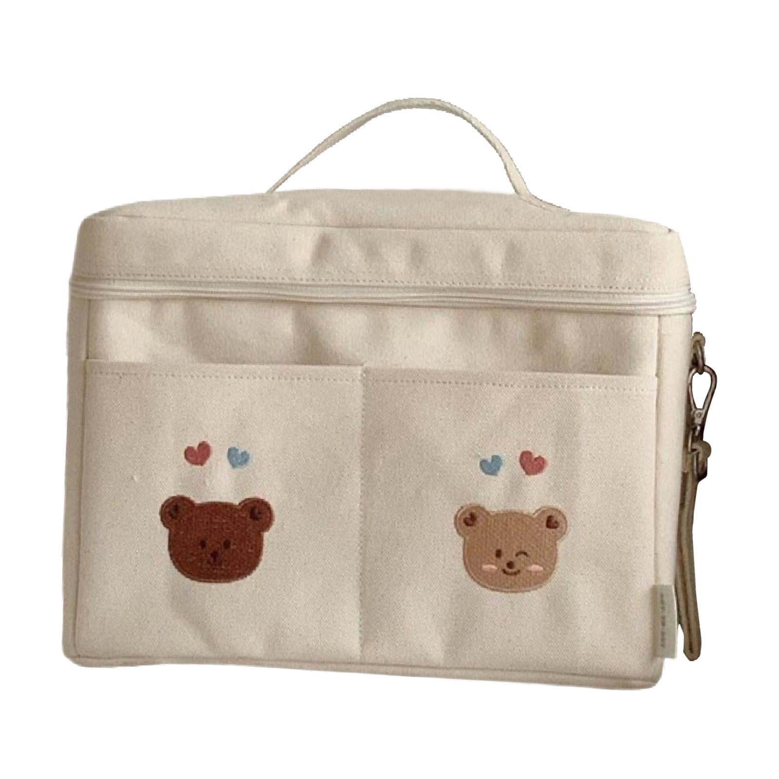 LeeQinersw Baby Diaper Bag Canvas Lightweight Portable Diaper Organizer Pouch Baby Stroller Two Bear White