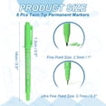 thumbnail image 2 of Uxcell Twin Tip Permanent Markers, 6 Pack Light Green Fine and Ultra Fine Point Colored Makers Quick Drying Coloring Pen for Writing Drawing on Wood Plastic Metal Glass Stone, 2 of 6