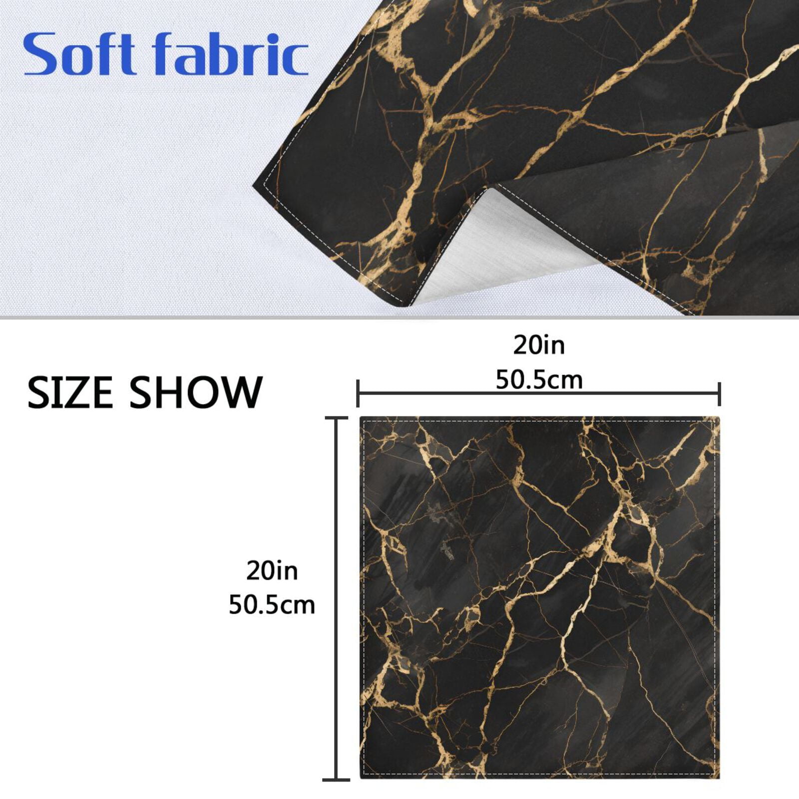 JSTEL Black & Gold Marble Art Cloth Napkins Set of 6, 20x20 Inch Washable and Reusable Napkin for Decoupage Dinner Party Everyday Use