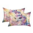 thumbnail image 2 of Haosy Satin Pillowcase for Hair and Skin Standard Cooling Silk Pillow Case with Envelope Closure Colorful Cute Unicorn and Flower 20"x40", 2 of 9