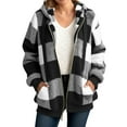 thumbnail image 2 of ClodeEU Women's Flannel Hoodie Plaid Jacket, Full Zip Up Sherpa Lined Hoodie Jacket ,Fall Winter Warm Tops With Pockets Black,Womens Plus M, 2 of 8