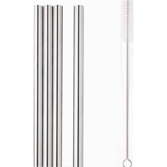 Reusable Metal Extra Wide Straws Drinking 4PC 12mm Stainless Steel Straws Kitchen，Dining & Bar Buckets with Lids (Silver, One Size)