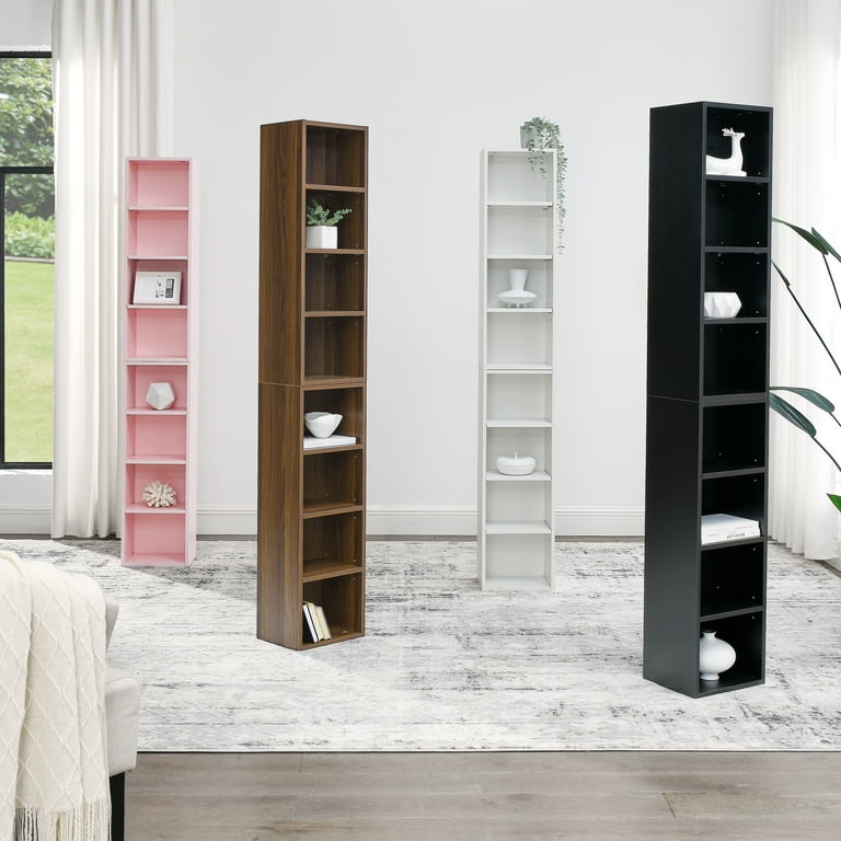 8 Cube Storage Organizer Tall Narrow Bookcase with Adjustable Shelves Double Decker Bookcase for Home Office Black Walmart