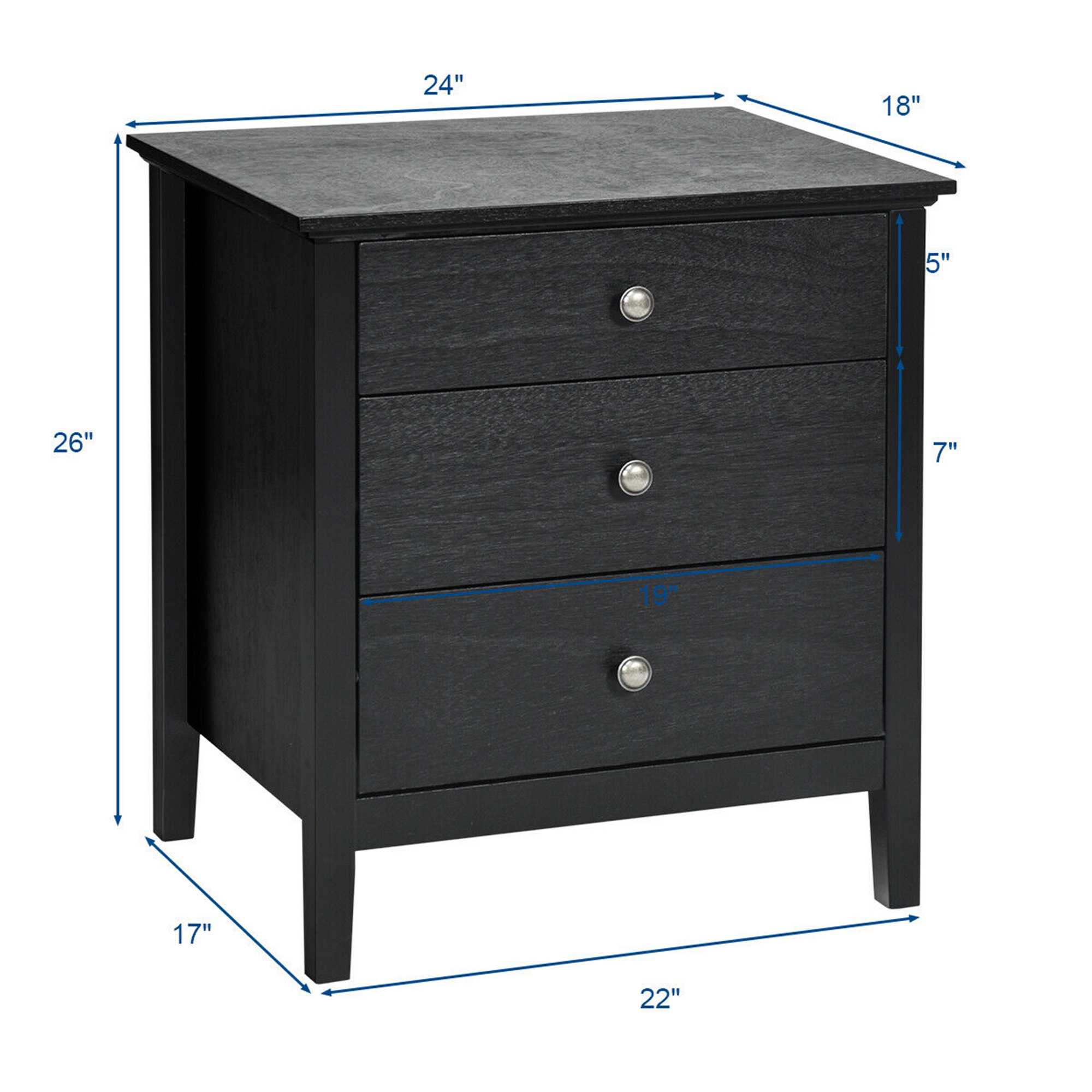 Gymax Accent Table Organizer Nightstand Beside End Side Table W/3 Drawers Black