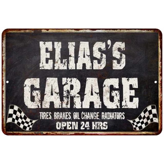 ELIAS'S Garage Black Grunge Sign 12 x 18 Matte Finish Metal 112180005159