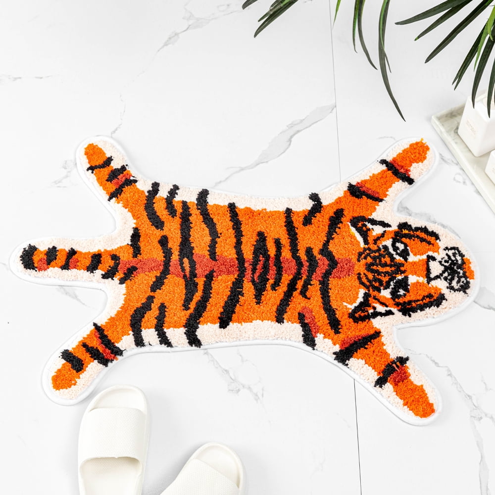 yingda1992 Tiger Bath Mat for Bathroom Cute Orange Tiger Cartoon Non Slip Animal Shaped Absorbent Bathtub Bathroom Plush Shower Rugs 25.6x38.6in