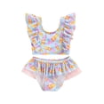 thumbnail image 1 of goowrom Kids Girls Casual Swimsuit, Sleeveless Backless Printed Ruffled Tops+Mesh Patchwork Panties, 1 of 8