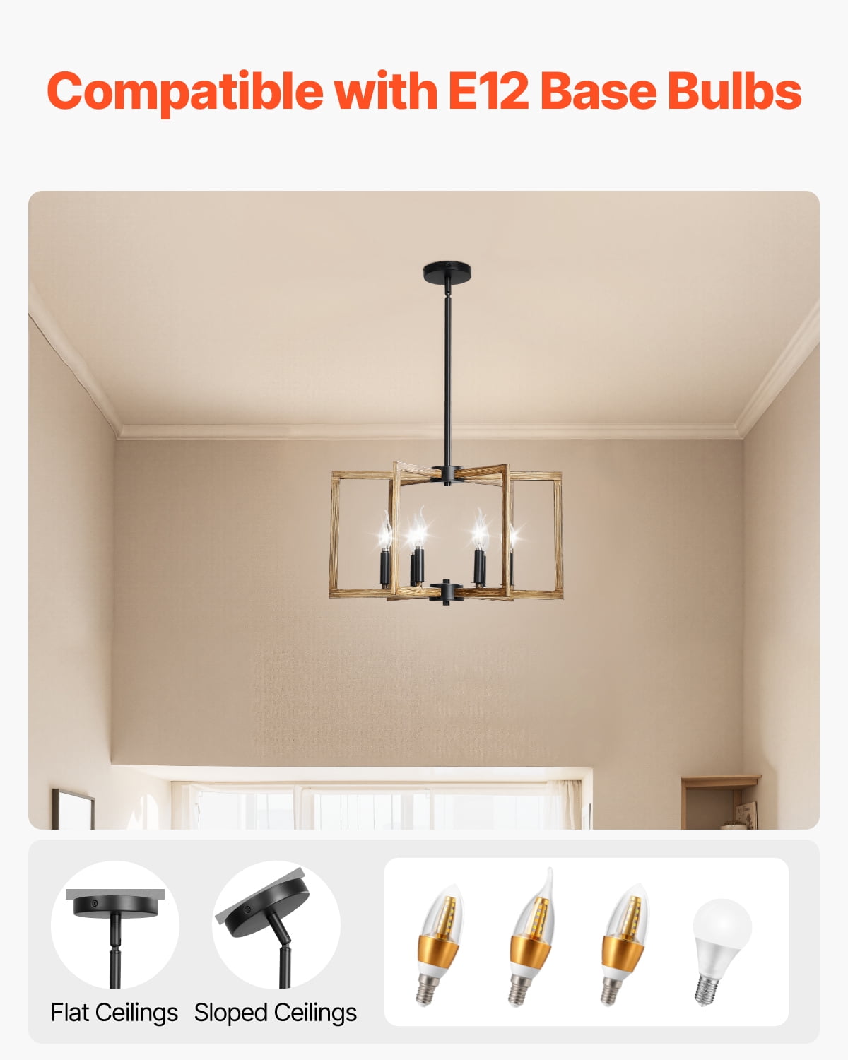 VEVOR 6-Light Chandelier, Metal Farmhouse Chandelier, Adjustable Height, Dining Room Hanging Light Fixture for Ceilings, Modern Chandelier for Bedroom, Foyer, Hall, Kitchen, Living Room