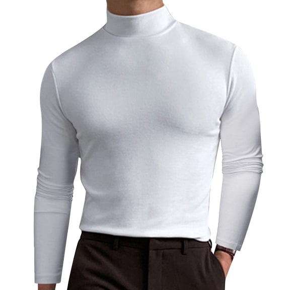 Daznico Mens Shirts - Men Solid Color T Shirt Top Turtleneck Long Sleeve Top Blouse - Shirts for Men,Color:White,Size:M