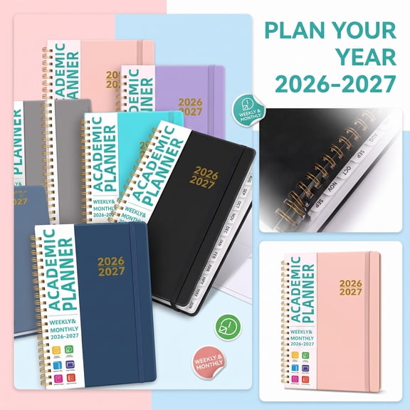2026-2027 Monthly Planner Black Hardcover A5 Planner Notebook 2026-2027 Academic Planner Work Planner for Home Office School 1 Pack for Daily Scheduling and Goal Tracking