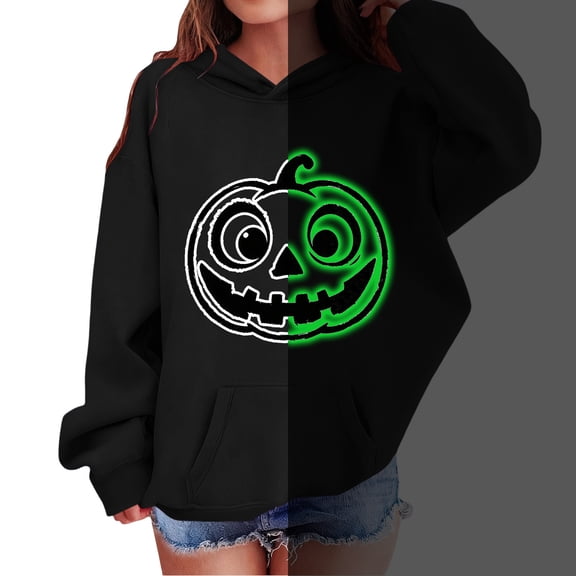 Kids Hoodie Sweatshirt, Boys Girls Long Sleeve Glow‑in‑the‑Dark Halloween Print Loose Comfortable Pullover Tops