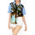 thumbnail image 2 of LA LEELA Hawaiian Shirts Womens Summer Beach Party Blouse Shirt T-Shirt Blouses Button up Short Sleeve Vacation Dress Tee Shirts Tops for Women M Digital Palm Tree, Blue, 2 of 5