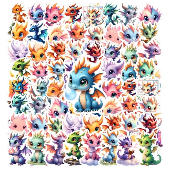 35pcs-50pcs Cute Dragon Stickers Mythical Animal Dragon Stickers Fantasy Stickers for Laptop Phone Fridge