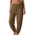 thumbnail image 2 of BUIGTTKLOP Cotton Linen Joggers for Women Tapered Leg Summer Casual Drawstring Elastic Waist Lightweight Jogger Pants, 2 of 6