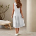 thumbnail image 3 of Dvprdro Solid Cotton Linen Crewneck Sleeveless Midi Dress for Women Ruched Bodice Flared Hem Loose Fit Summer Beach, 3 of 6